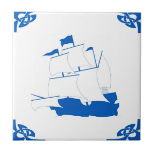 Blauw Nederlands schip Tegeltje