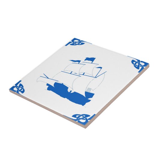Blauw Nederlands schip Tegeltje (Zijkant)