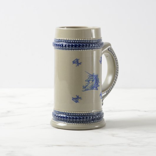 Blauw Nederlands Unicorn Stein Bierpul (Voorkant rechts)