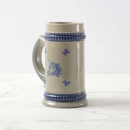 Blauw Nederlands Unicorn Stein Bierpul (Voorkant links)