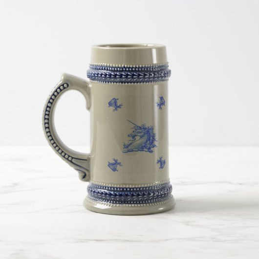 Blauw Nederlands Unicorn Stein Bierpul (Links)