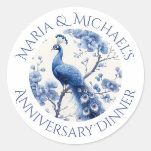 Blauw Nederlandse Chinoiserie Floral Waterverf Ronde Sticker