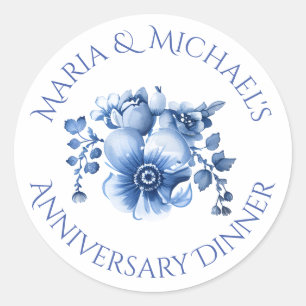  Blauw Nederlandse Chinoiserie Floral Waterverf Ronde Sticker