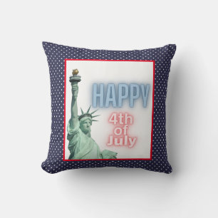 Blauw neon 4 juli Liberty beeld Kussen