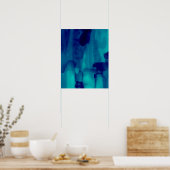 Blauw Neon Abstract Aquarel Schilderen Poster (Keuken)