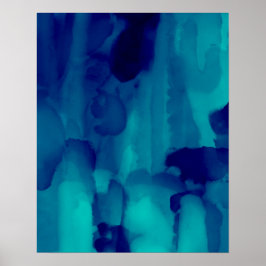 Blauw Neon Abstract Aquarel Schilderen Poster