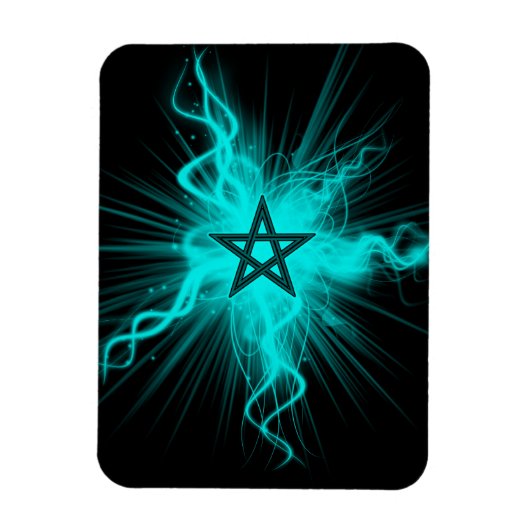 Blauw Neon gloeiend pentagram - heidense symbool Magneet (Verticaal)