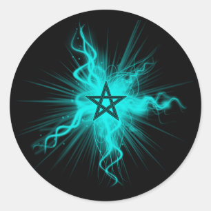 Blauw Neon gloeiend pentagram - heidense symbool Ronde Sticker