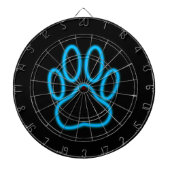 Blauw Neon Hond Pootafdruk Dartbord (Voorkant)