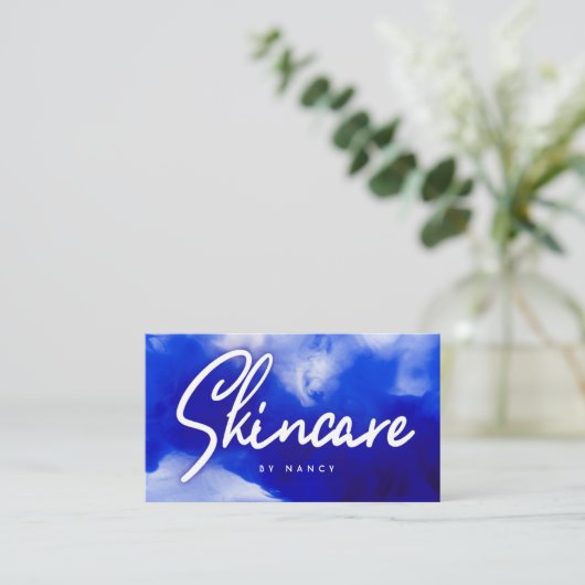 Blauw Neon huidverzorgingsscript Visitekaartje (Staand voorkant)
