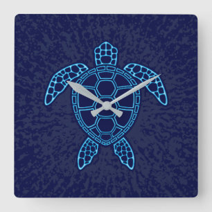 Blauw Neon Lava Zeeschildpad Symmetrisch Ontwerp Vierkante Klok