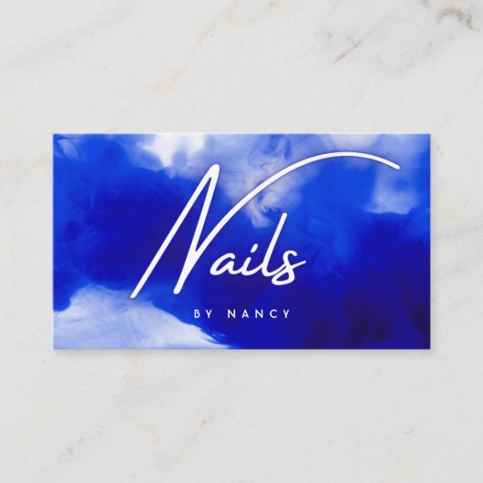 Blauw Neon Nail Salon Script Visitekaartje (Voorkant)