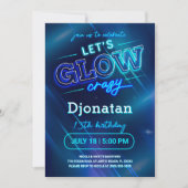 Blauw Neon Verjaardagsfeest Uitnodigingskaart Kaart (Voorkant)
