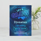 Blauw Neon Verjaardagsfeest Uitnodigingskaart Kaart (Staand voorkant)