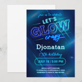 Blauw Neon Verjaardagsfeest Uitnodigingskaart Kaart (Voorkant / Achterkant)