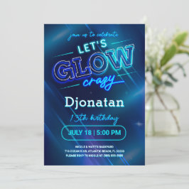Blauw Neon Verjaardagsfeest Uitnodigingskaart Kaart