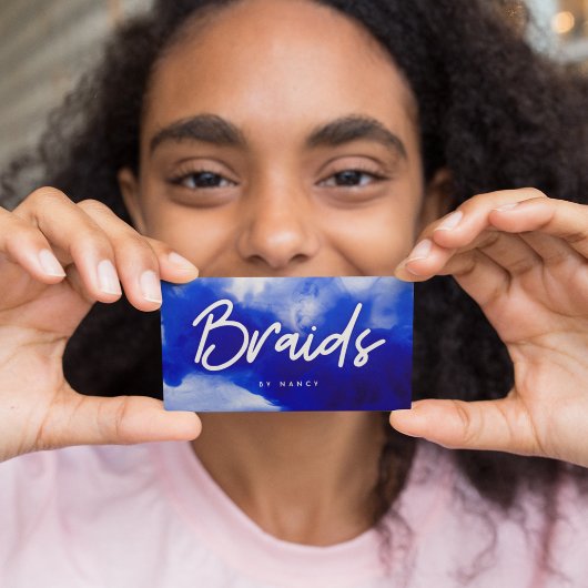 Blauw neon vlechten script visitekaartje