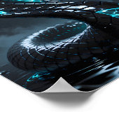 Blauw Neon Zwart Slang Gloeiende Cobra Fantasy Poster (Hoek)