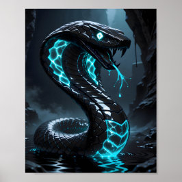 Blauw Neon Zwart Slang Gloeiende Cobra Fantasy Poster