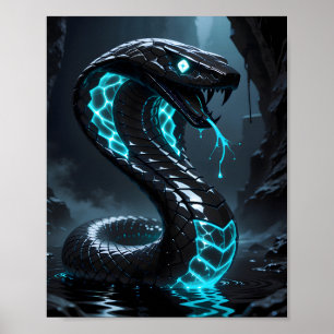 Blauw Neon Zwart Slang Gloeiende Cobra Fantasy Poster
