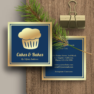 Blauw Nep Goud Folie Thuisgemaakte Cupcake Bakkeri Vierkante Visitekaartje
