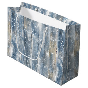 Blauw Nep Hout Sneeuw Kerstmis Groot Cadeauzakje
