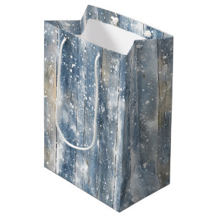 Blauw Nep Hout Sneeuw Kerstmis Medium Cadeauzakje