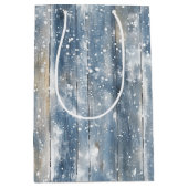 Blauw Nep Hout Sneeuw Kerstmis Medium Cadeauzakje (Voorkant)