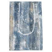 Blauw Nep Hout Sneeuw Kerstmis Medium Cadeauzakje (Achterkant)