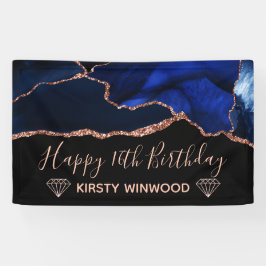 Blauw & Nep Roze Goud Glitter Agate Sweet 16 Spandoek