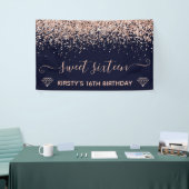 Blauw & Nep Roze Goud Glitter Sweet 16 Spandoek (Beurs)