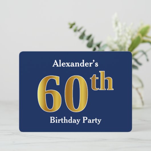 Blauw, Nepgoud 60ste verjaardagsfeest + Aangepaste Kaart (Staand voorkant)