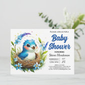 Blauw Nest Elegant Bird Boy Baby shower Kaart (Staand voorkant)