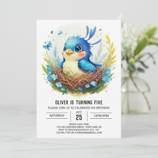 Blauw Nest In De Bossen Vogelverjaardag Kaart (Staand voorkant)