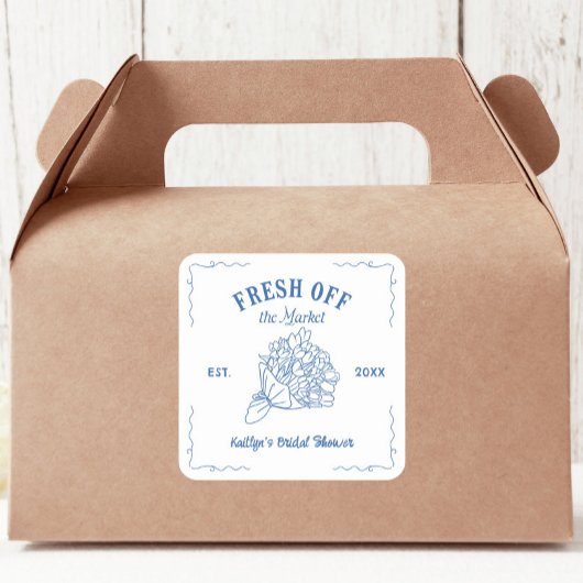 Blauw Net Binnen Op De Markt Bruidsdouche Vierkante Sticker