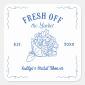 Blauw Net Binnen Op De Markt Bruidsdouche Vierkante Sticker (Voorkant)