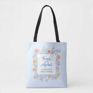 Blauw 'Net van de Markt' Bruidsdouche Tote Bag
