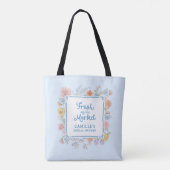 Blauw 'Net van de Markt' Bruidsdouche Tote Bag (Achterkant)