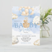 Blauw Neutrale Beer Wolk Ballon Baby Shower Kaart (Staand voorkant)