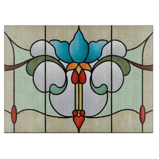 Blauw Neuveau Glazen Kop Knipbord Snijplank (Voorkant)