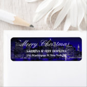 Blauw New York City Vrolijk Kerstbericht Familie Etiket (Insitu)