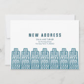 Blauw nieuw adres met retro cartoon gebouwen kaart (Voorkant)