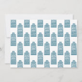 Blauw nieuw adres met retro cartoon gebouwen kaart (Achterkant)