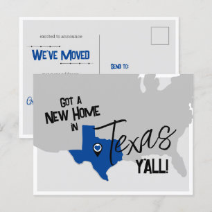 Blauw Nieuw Huis in Texas Y'all Verhuizen Briefkaart