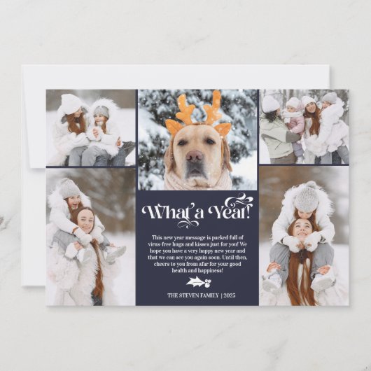 Blauw nieuwjaar in review 5 foto-inkuilraster feestdagenkaart (Voorkant)