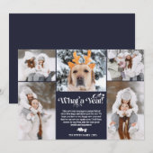 Blauw nieuwjaar in review 5 foto-inkuilraster feestdagenkaart (Voorkant / Achterkant)