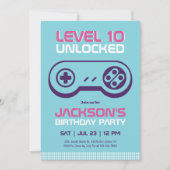 Blauw niveau onvergrendelde gamer Boy Birthday Inv Kaart (Voorkant)