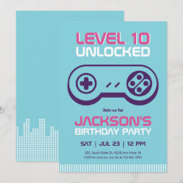 Blauw niveau onvergrendelde gamer Boy Birthday Inv Kaart