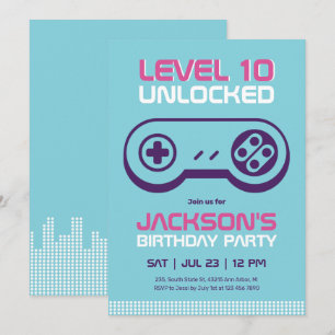 Blauw niveau onvergrendelde gamer Boy Birthday Inv Kaart