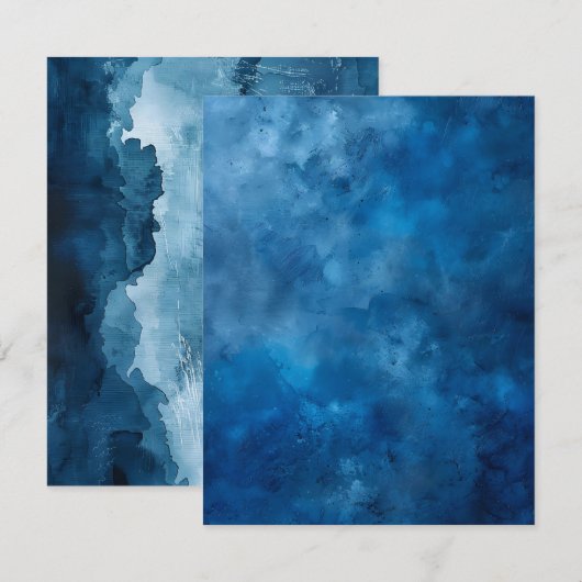 Blauw noodlijdende inkt Printable Scrapbook Paper Kaart (Voorkant / Achterkant)